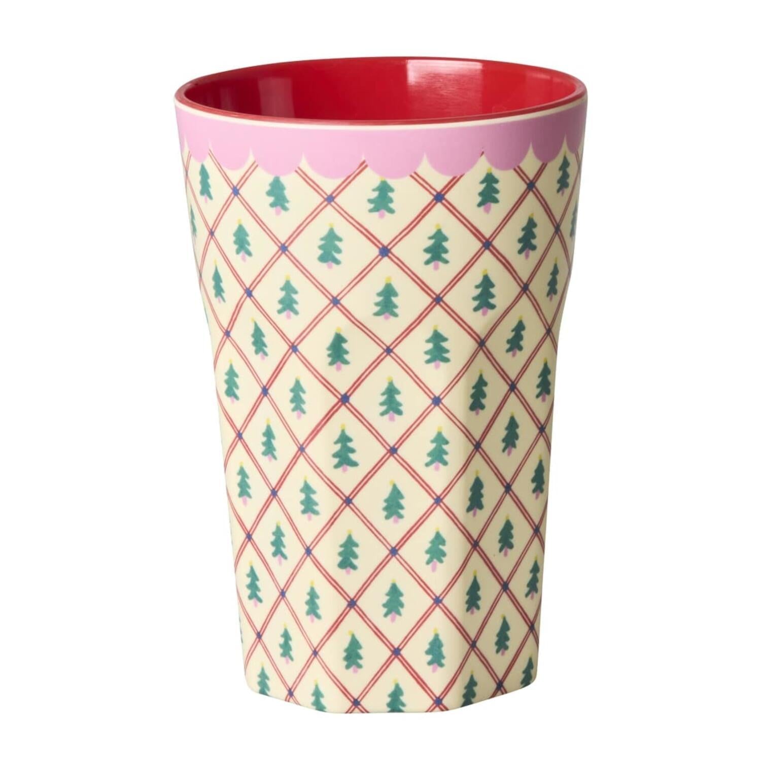 rice Melamin Becher "Diamond Christmas Tree" - L (Creme/Rosa)