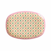 rice Melamin Platte rechteckig "Diamond Christmas Tree" - S (Creme/Rosa)