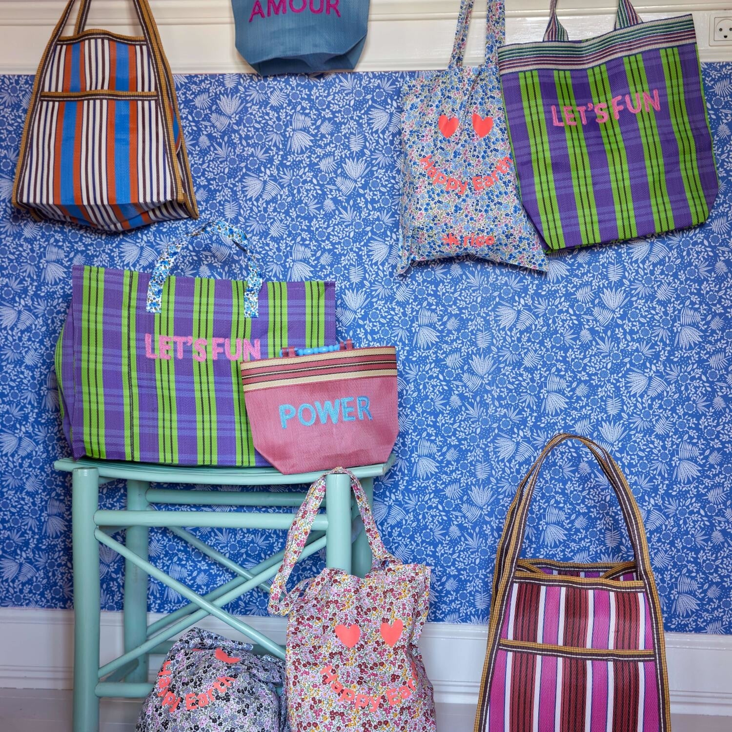 Einkaufstasche "FLOWER & Happy Earth Print" (Rot) Rice