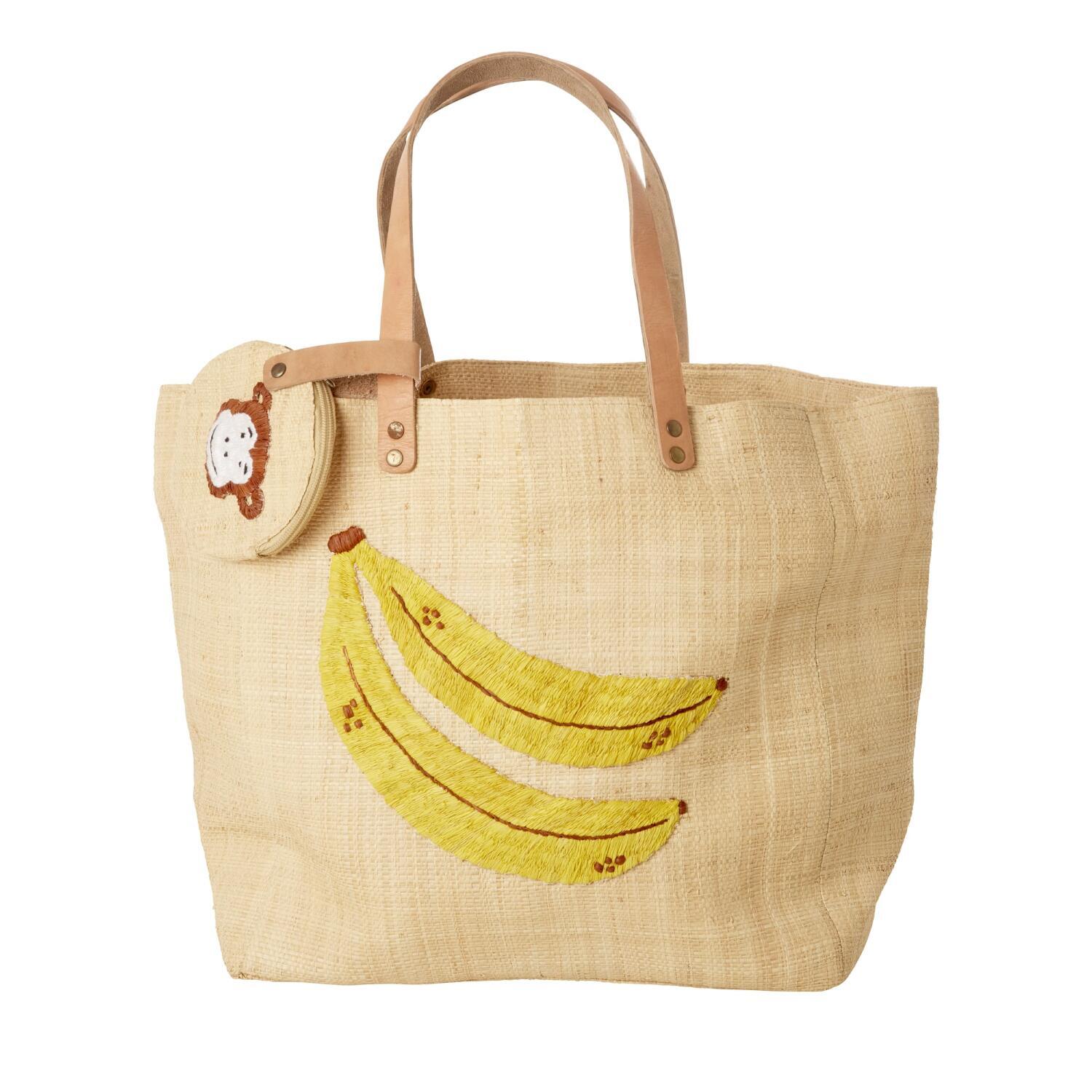 Tasche "Raffia - Banana" und Geldbörse "Monkey" (Natur) Rice