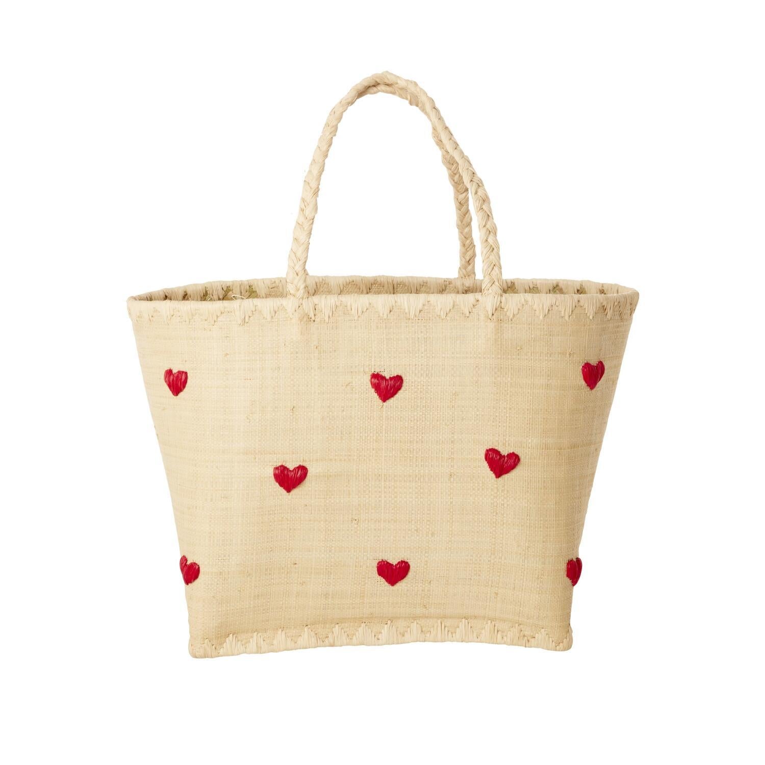 Tasche "Raffia - Darling Hearts" - S (Natur) Rice