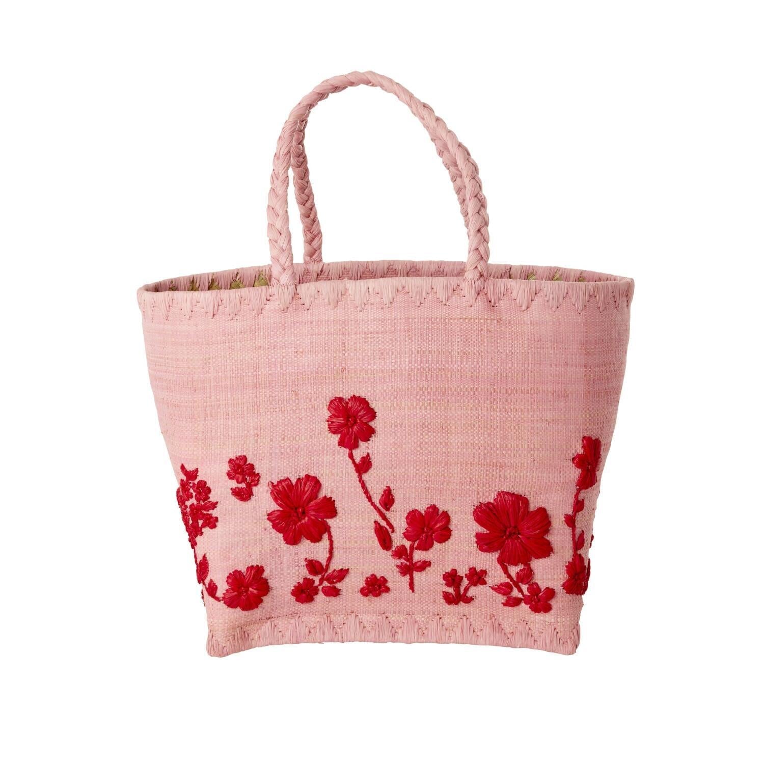 Tasche "Raffia - Flowers" - S (Rosa) Rice