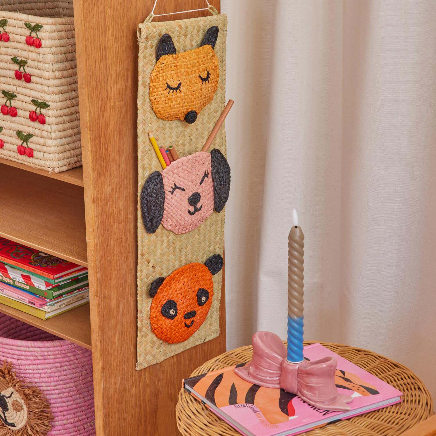 Wandaufhänger "Raffia - Animal Face Pockets" - 20x60 cm (Natur) Rice