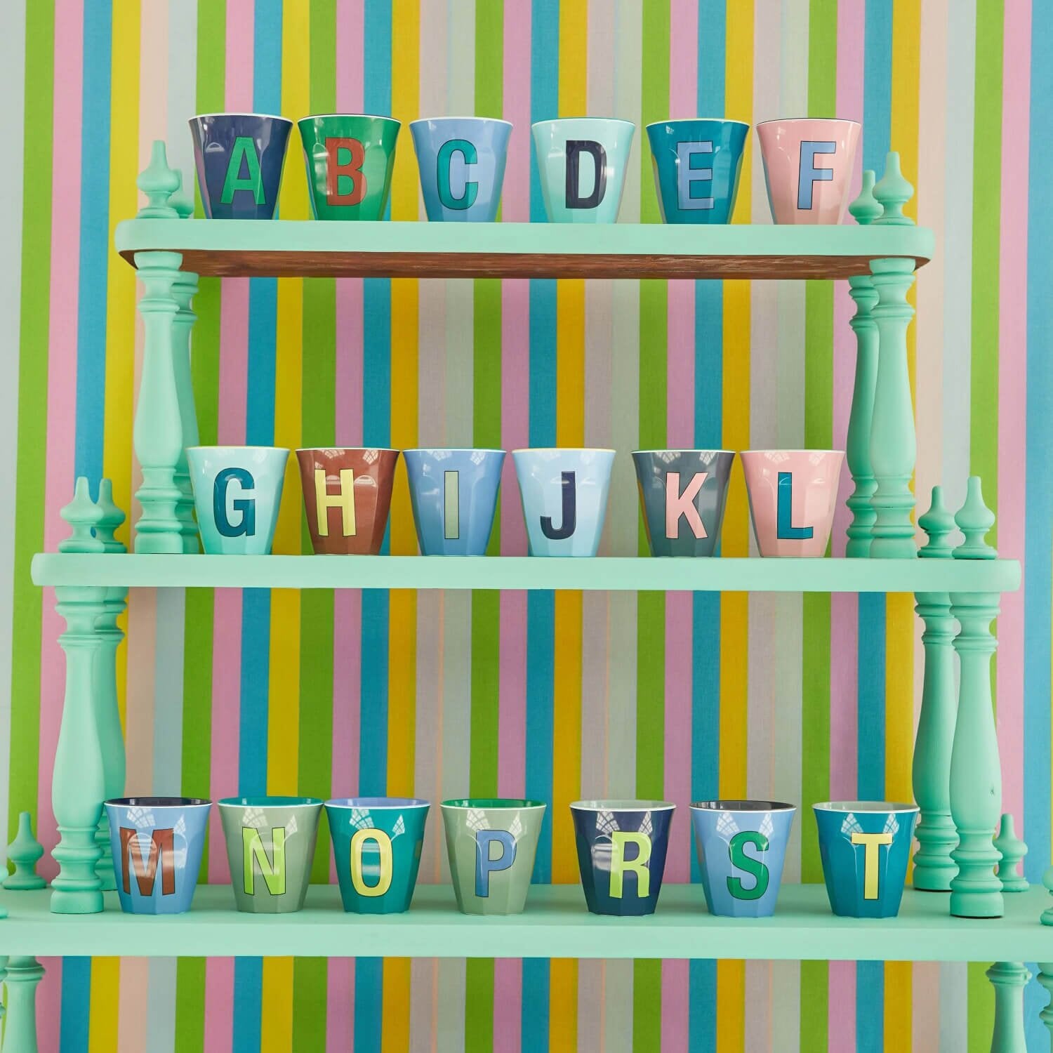 Melamin Becher "Buchstabe D" - Medium (Mintblau) Rice