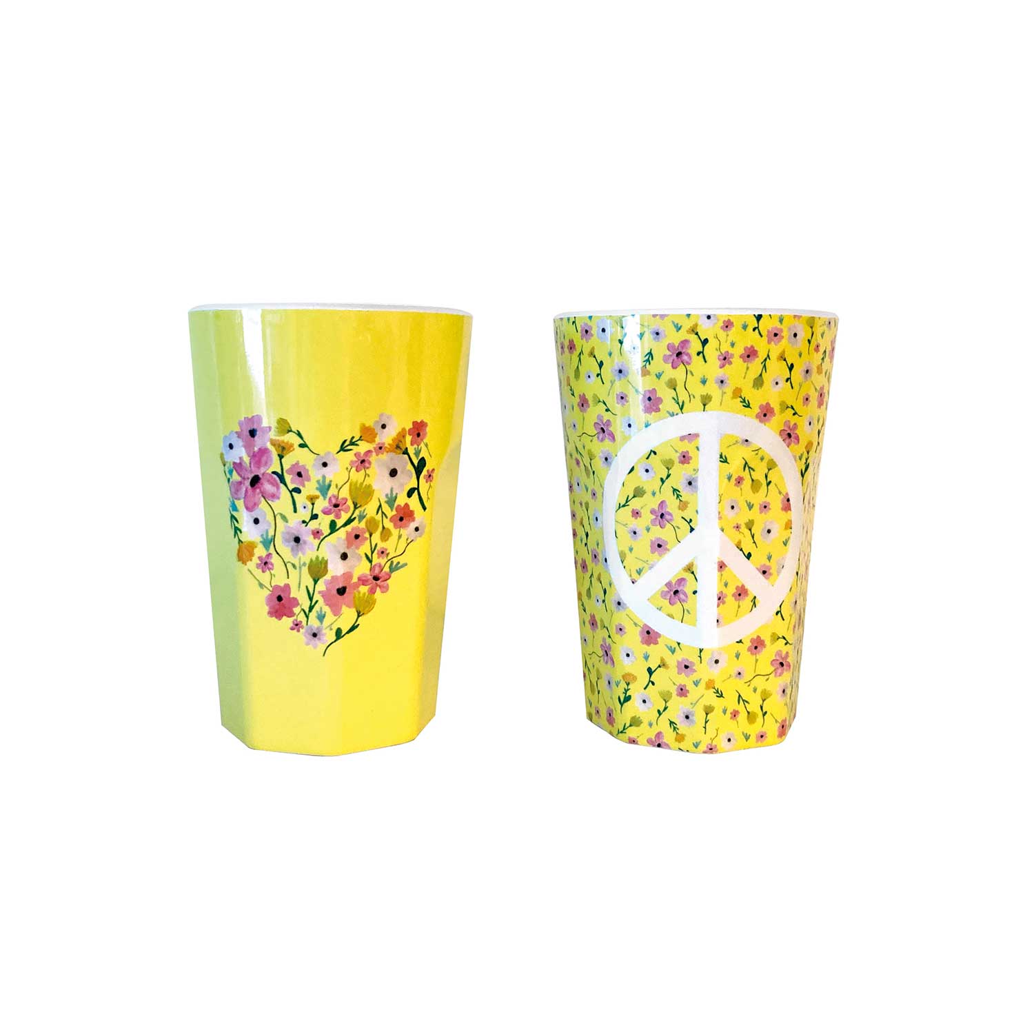 NIK-Melamin-Becher "Flower Me Happy & Peace" - 2er-Set (Gelb) Limitierte Auflage Rice