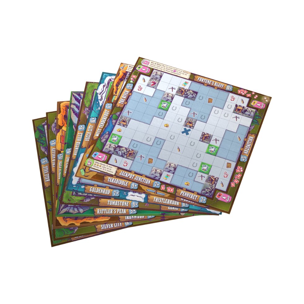 Wild Tiled West Spielkarten-Deck mit bunten Rollentexten und Illustrationen