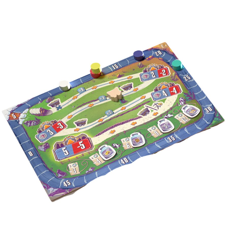 Wild Tiled West Spielfeld mit farbiger Route, Zahlenfeldern und Figurenplätzen