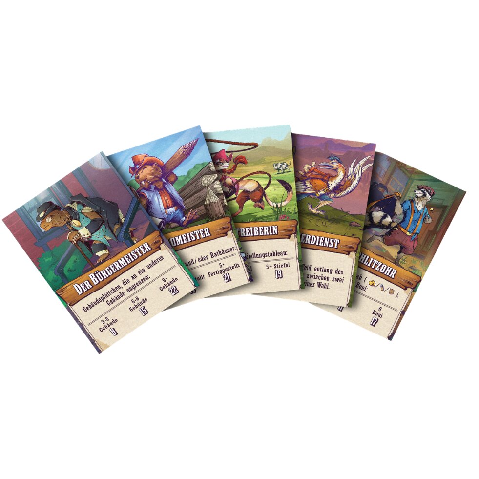Wild Tiled West Charakterkarten mit Illustrationen und Namens-/Regeltextfeldern