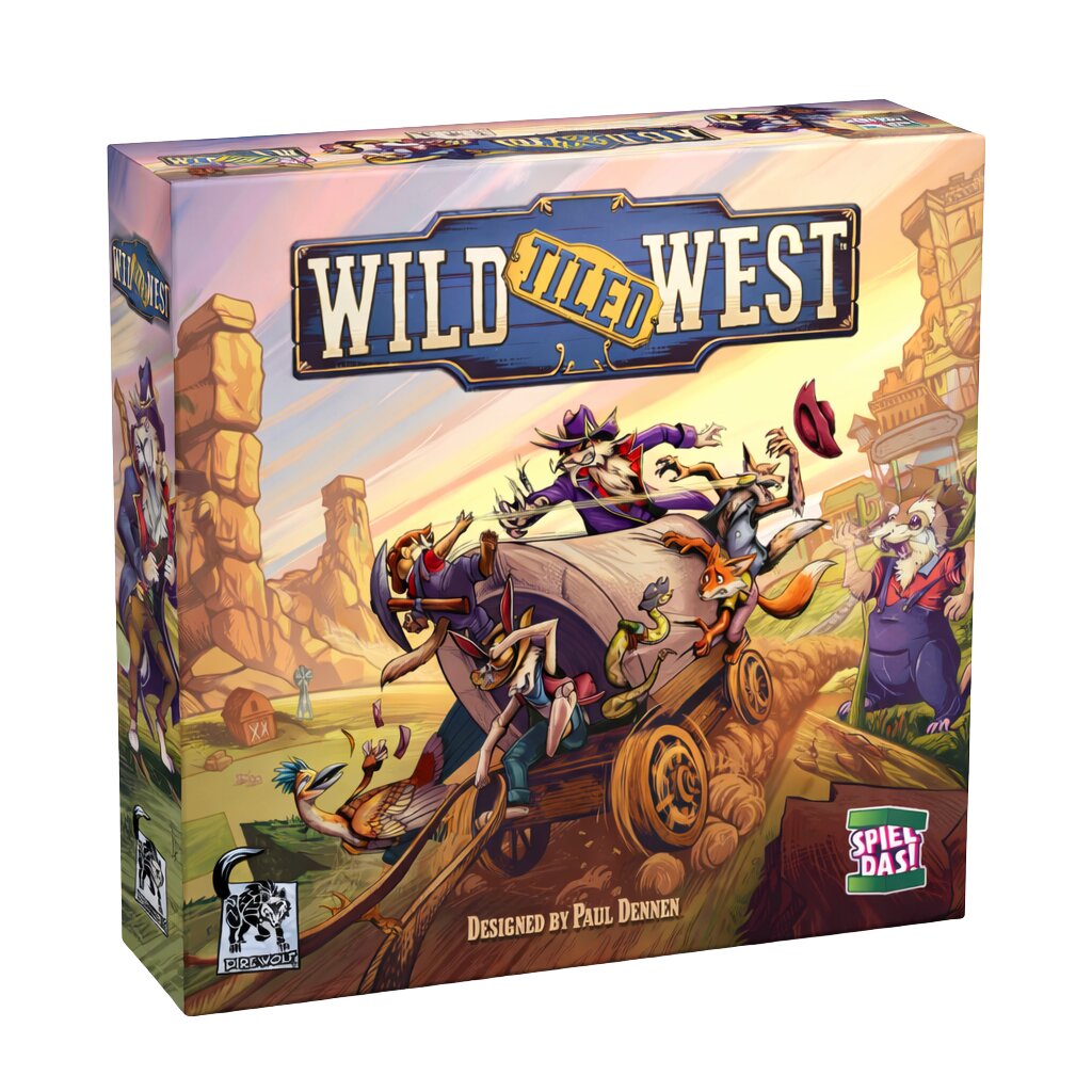Wild Tiled West Brettspiel-Box mit Cowboyszenen und Titelaufdruck