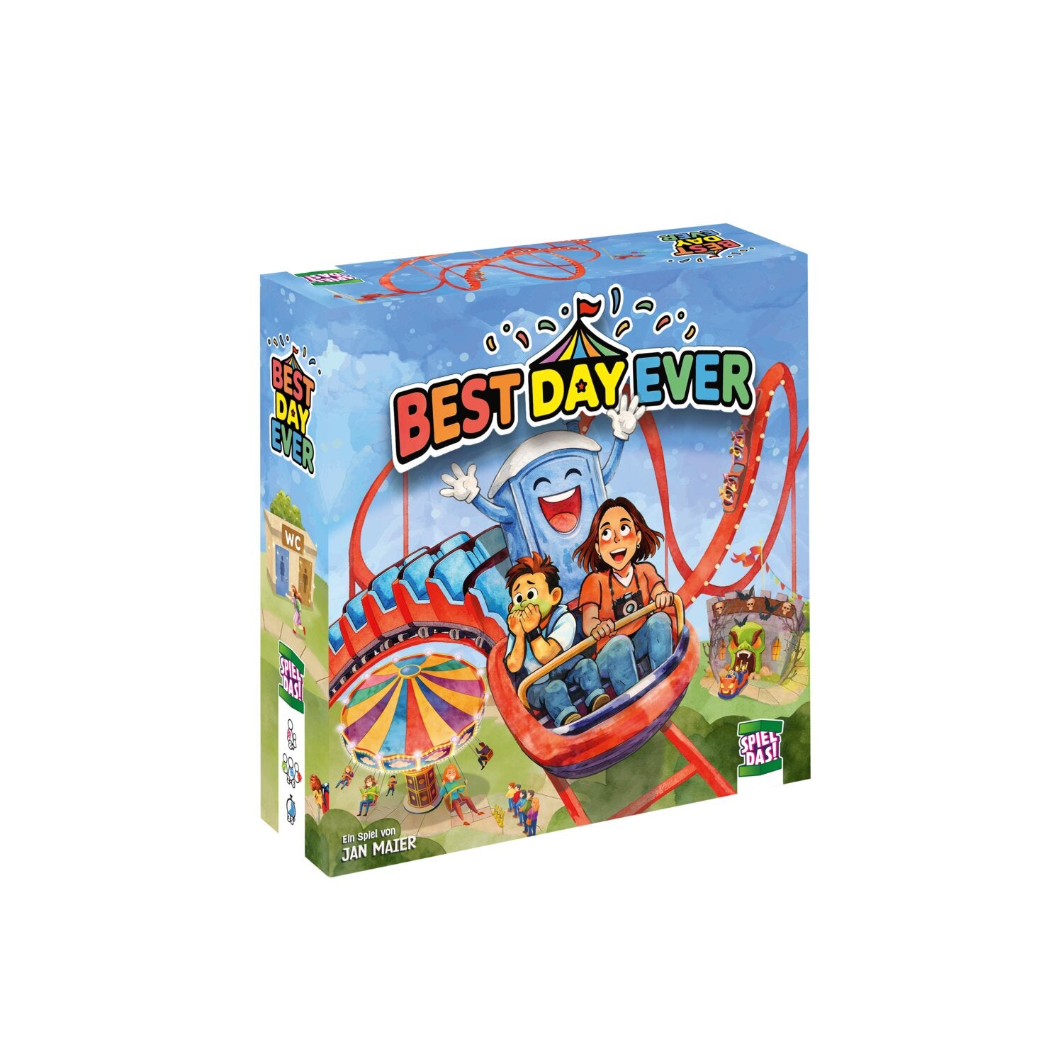Gesellschaftsspiel „Best Day ever“: farbige Verpackung mit Hängematten-Motiv