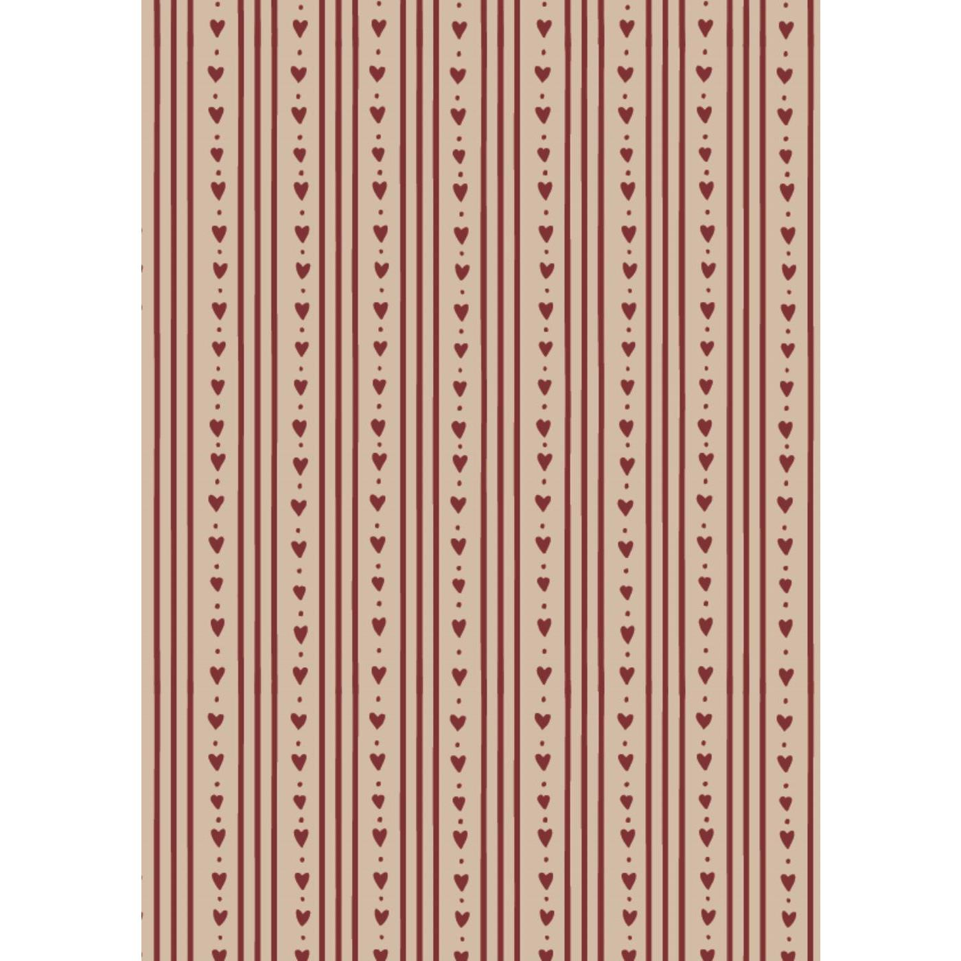 Papierrolle "Herzen und Streifen" - 5 m (Natur/Rot)