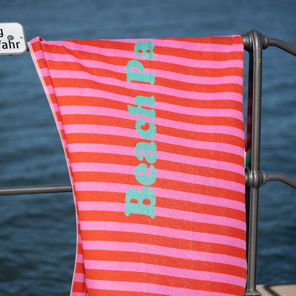 Frottee-Strandtuch "PLAYA - Beach Party" - 100x180 cm (Dunkelorange)