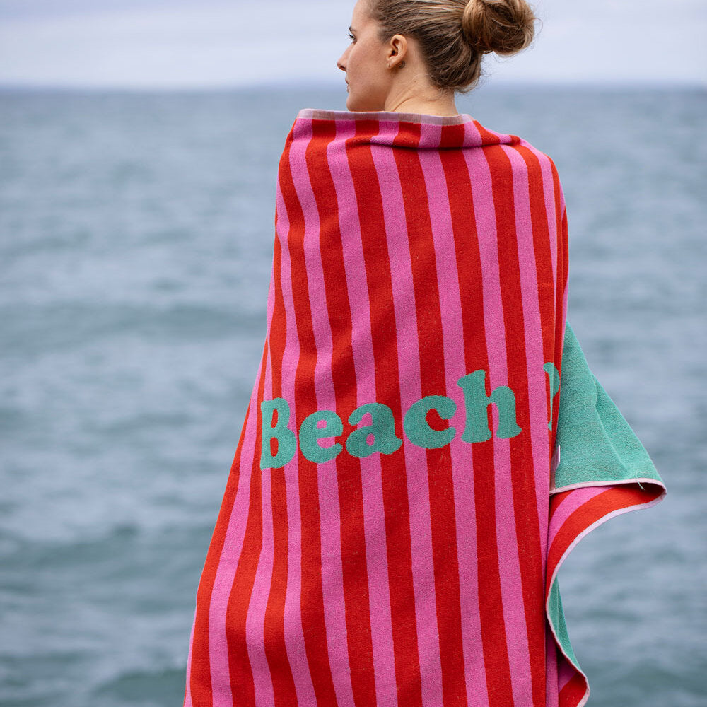 Frottee-Strandtuch "PLAYA - Beach Party" - 100x180 cm (Dunkelorange)