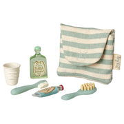Miniatur-Zahnbürsten-Set mit Stofftasche, gestreift, inkl. Mini-Zahnbürste und Becher