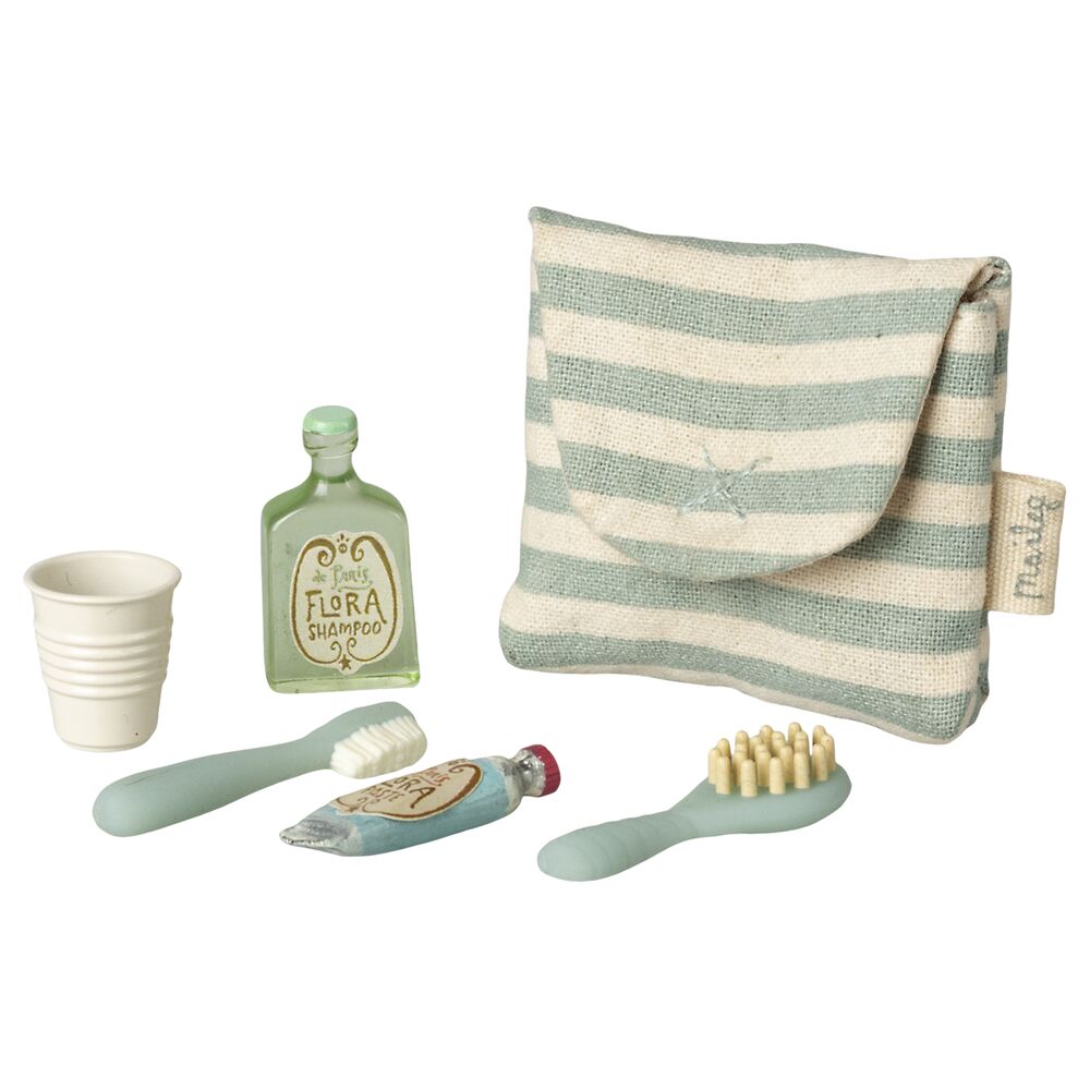 Miniatur-Zahnbürsten-Set mit Stofftasche, gestreift, inkl. Mini-Zahnbürste und Becher