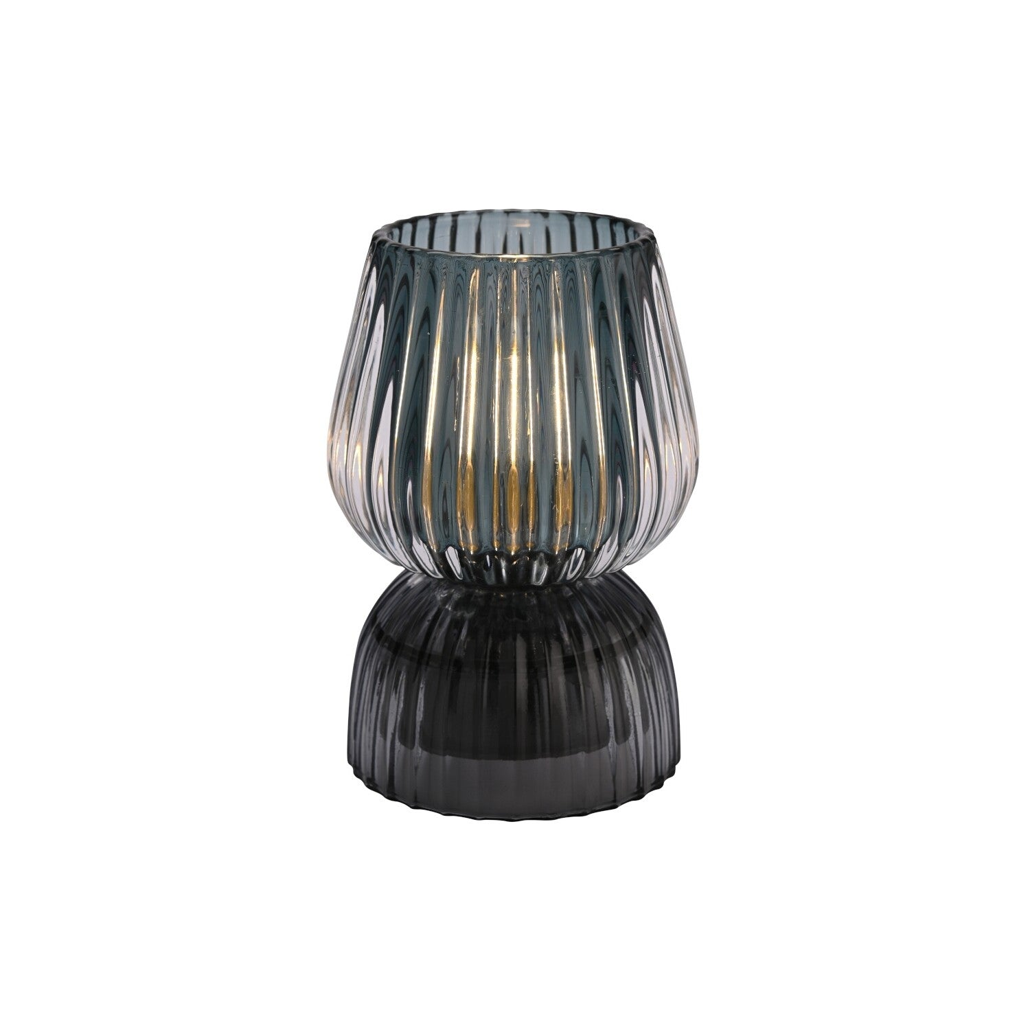 Tischlampe mit geripptem grauem Glas und dunkler Sockelbasis