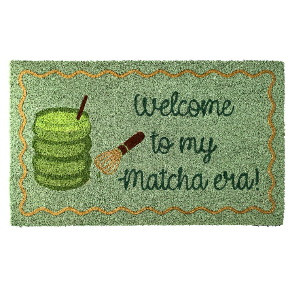 Fussmatte Mintgrün mit Matcha-Illustration und „welcome to my matcha era!“