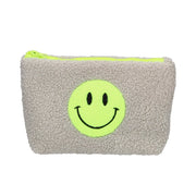 Beige Teddy-Tasche mit Smiley-Aufnäher vorne
