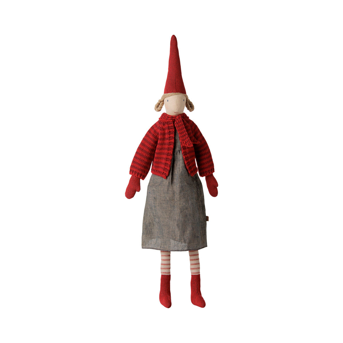 Pixy/Wichtel "Mädchen - Strickjacke" - Größe 4 (Grau/Rot)