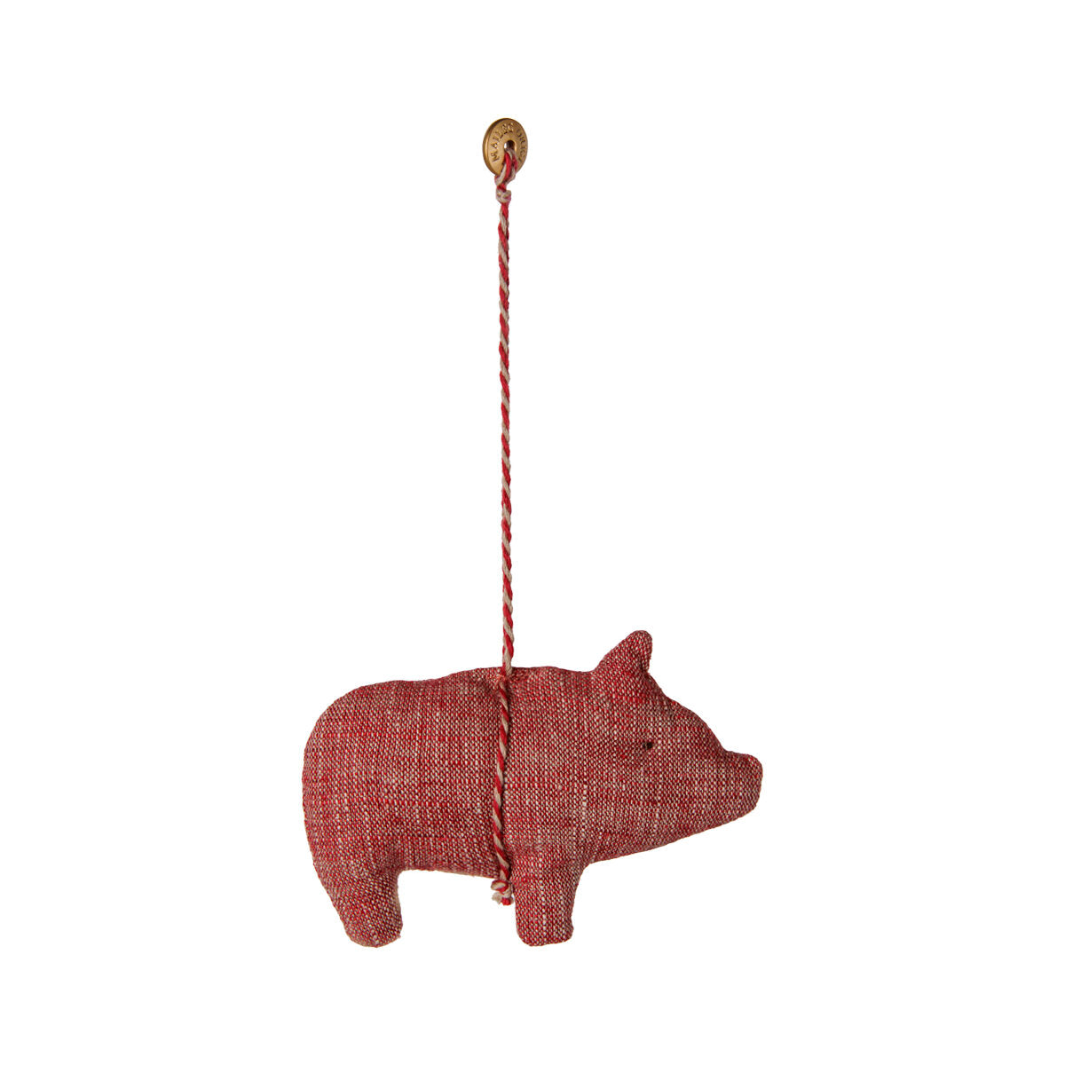 Stoffornament "Schwein - Streifen" im 2er Set - 1,5x8x12 cm (Rot/Sand)