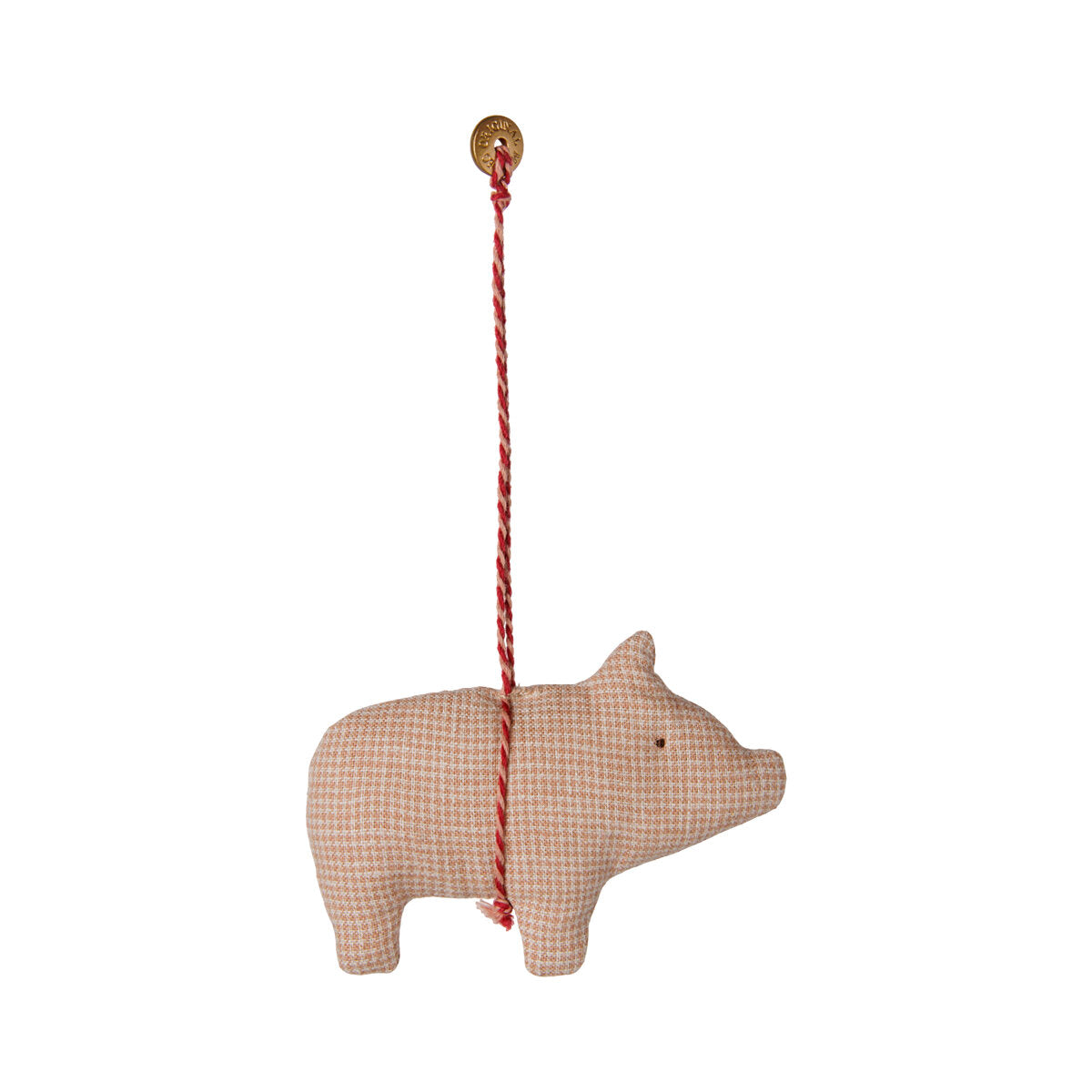 Stoffornament "Schwein - Kariert" im 2er-Set - 1,5x8x12 cm (Rose/Pulver)