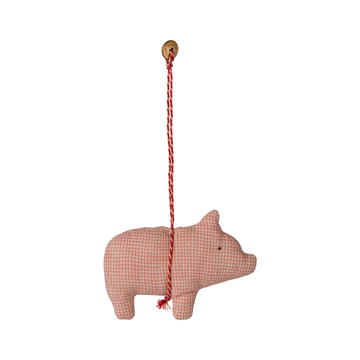 Stoffornament "Schwein - Kariert" im 2er-Set - 1,5x8x12 cm (Rose/Pulver)