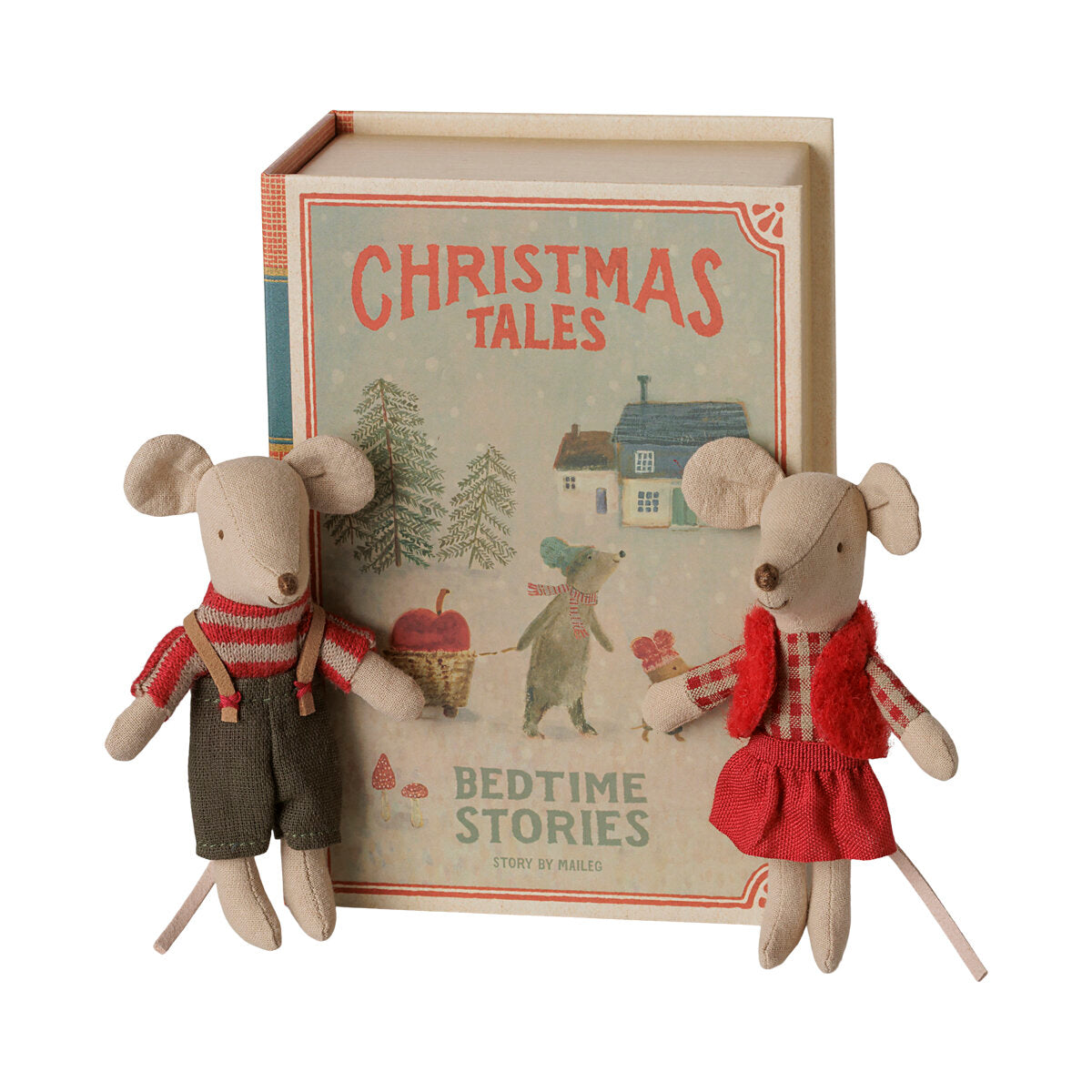 Weihnachts-Zwillingsmäuse "Kleine Schwester und Bruder im Buch" - 7x11,5x16,5 cm (Bunt)