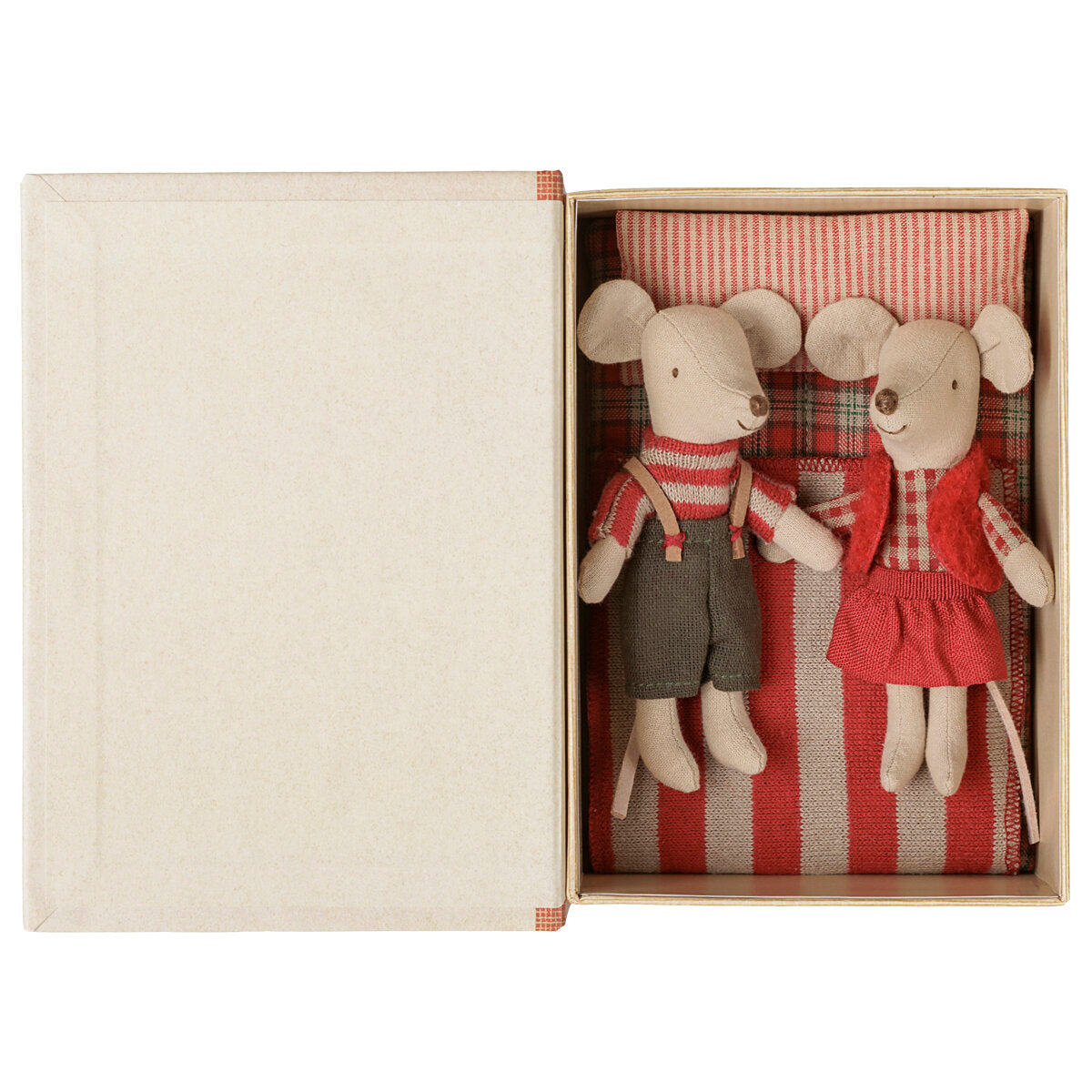 Weihnachts-Zwillingsmäuse "Kleine Schwester und Bruder im Buch" - 7x11,5x16,5 cm (Bunt)