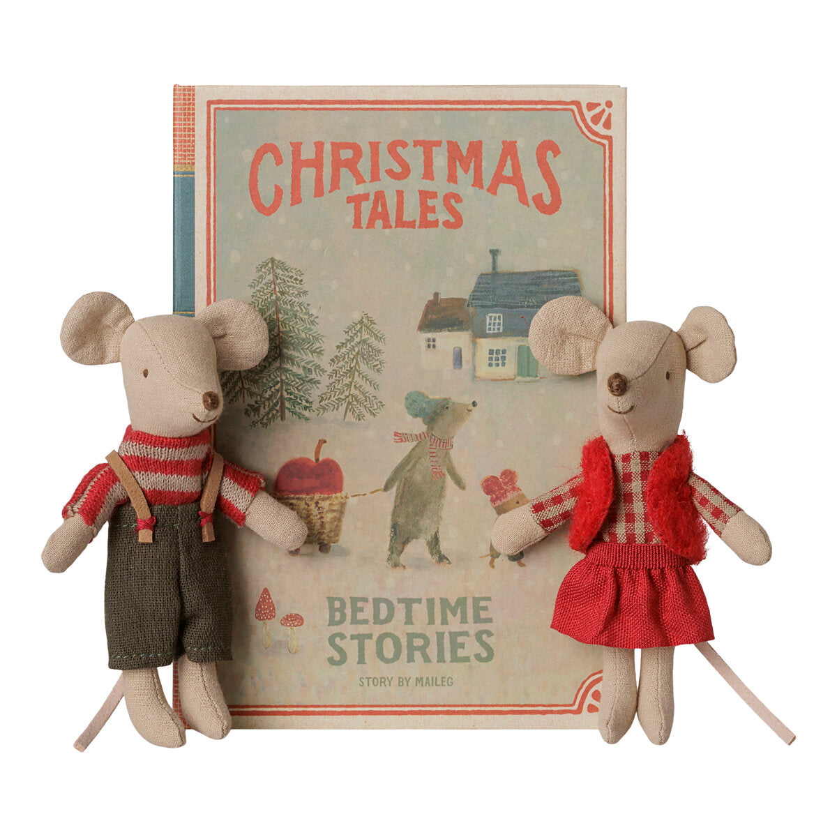 Weihnachts-Zwillingsmäuse "Kleine Schwester und Bruder im Buch" - 7x11,5x16,5 cm (Bunt)