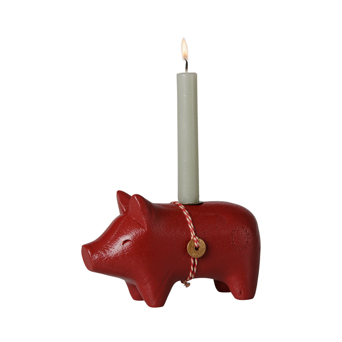 Holz-Kerzenhalter "Schwein" - Klein (Rot)