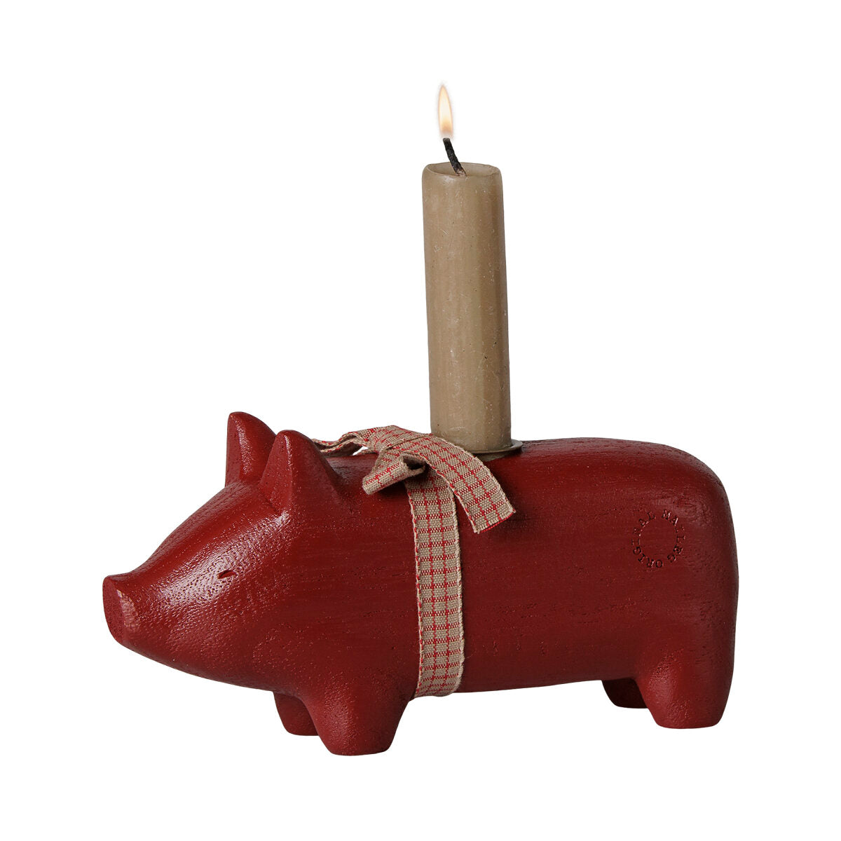 Holz-Kerzenhalter "Schwein" - Mittel (Rot)