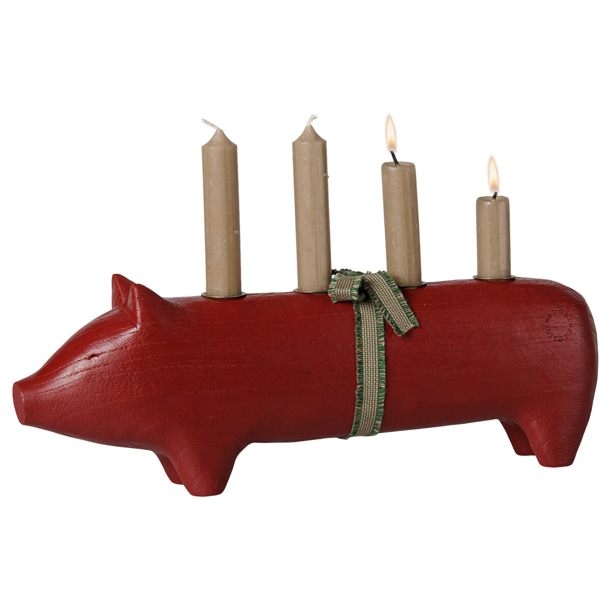 Holz-Kerzenhalter "Schwein - Advent" - Groß (Rot)