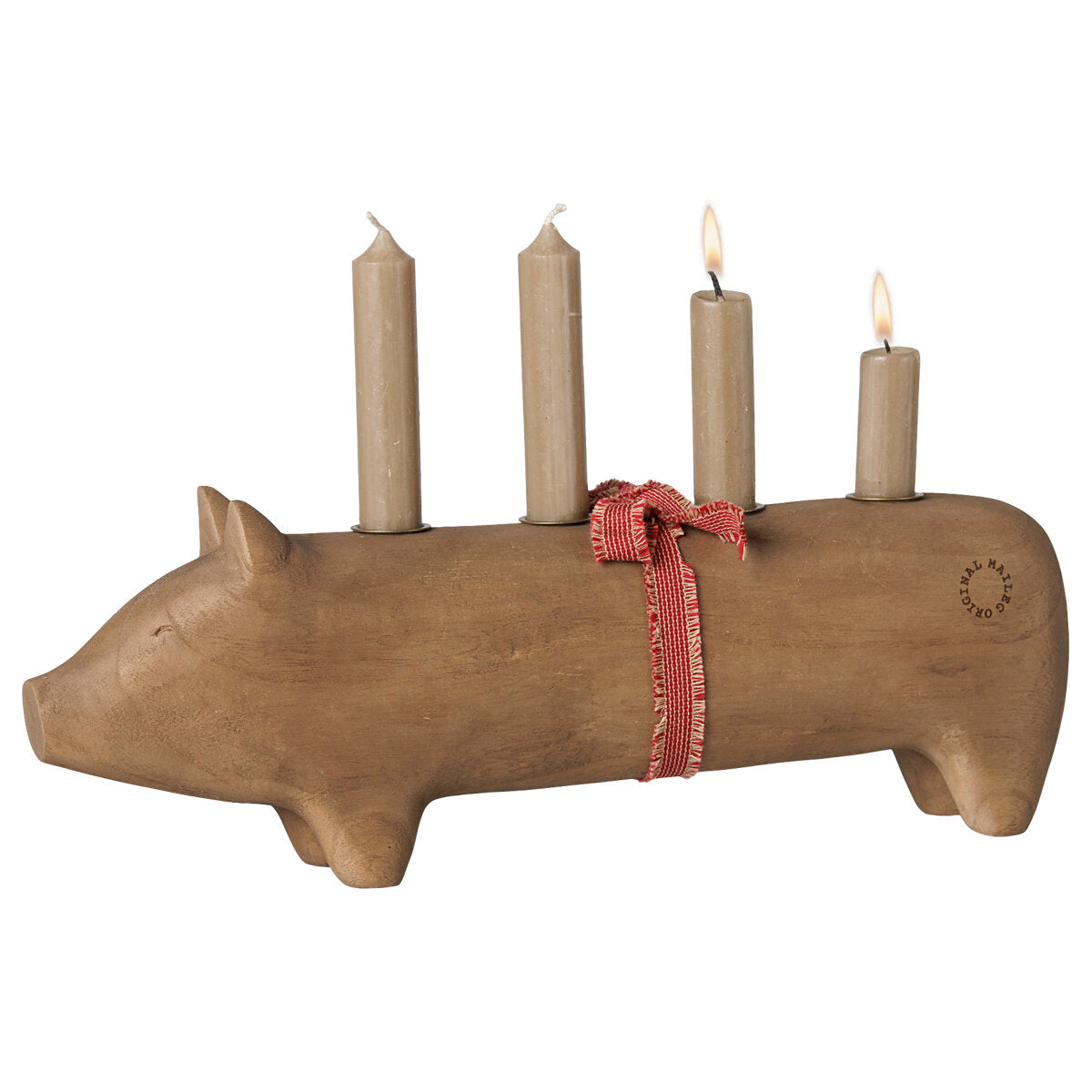 Holz-Kerzenhalter "Schwein - Advent" - Groß (Natur)