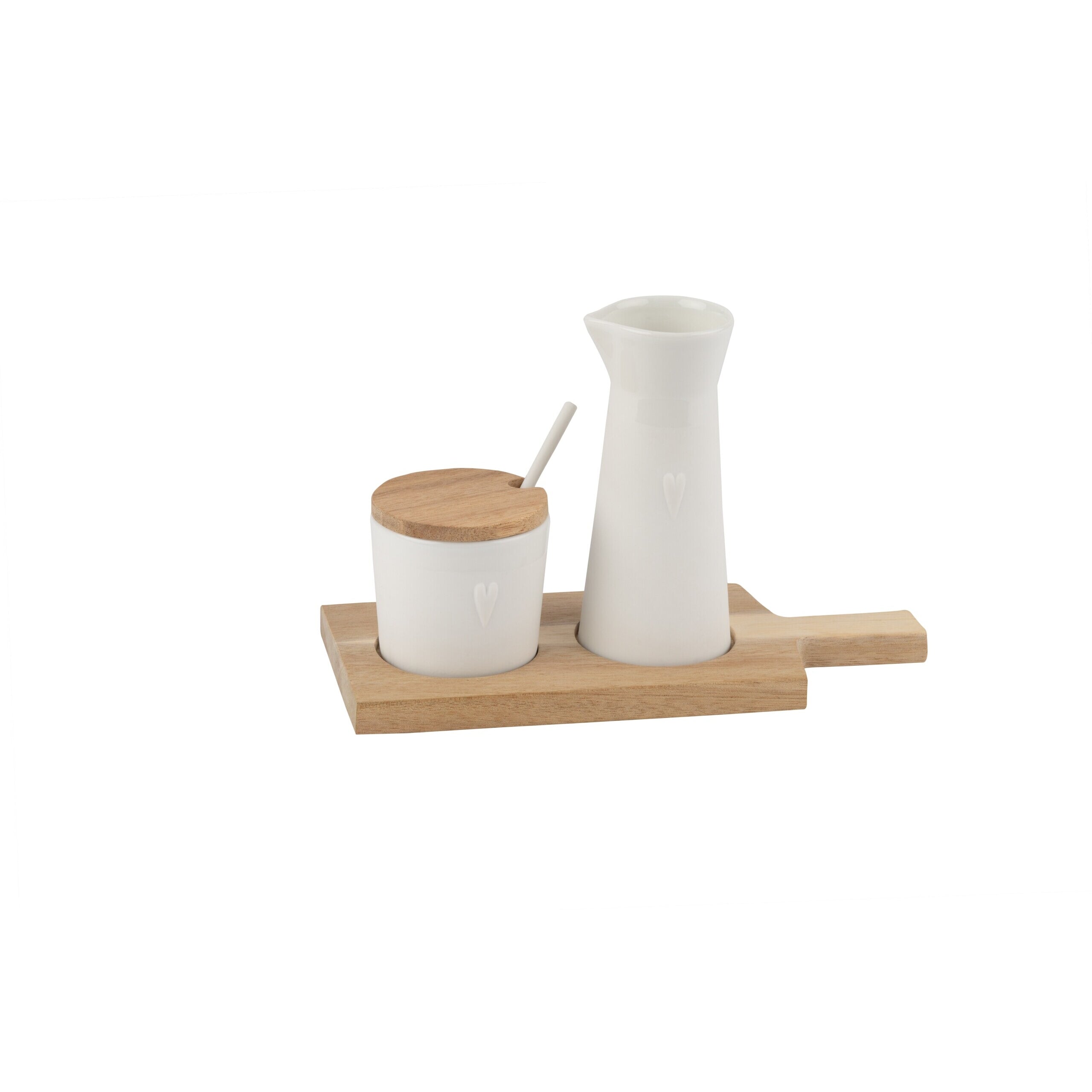 Milch und Zucker Set auf Holztablett "Kleine Freunde" (Weiß)
