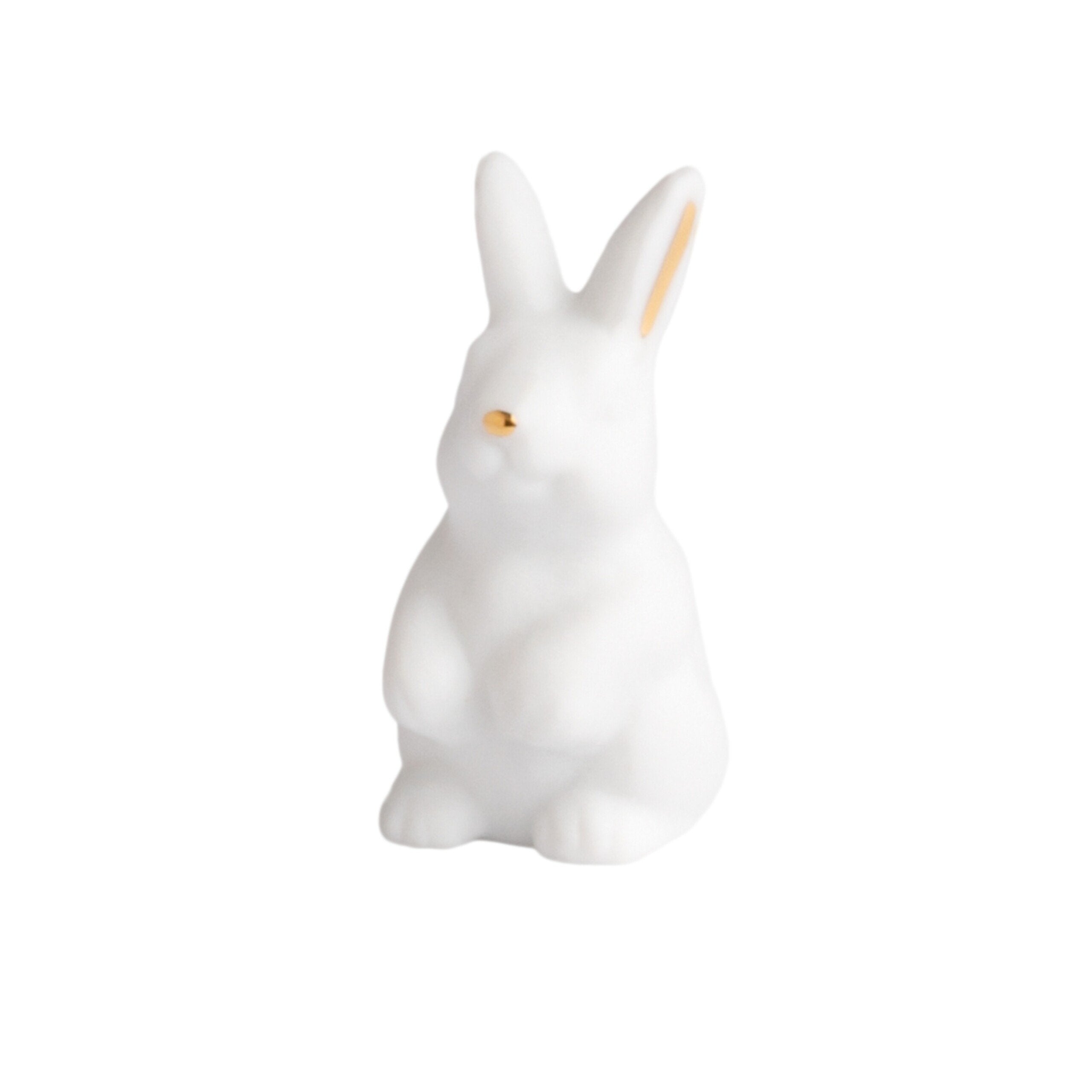 Glücksbringer aus Porzellan "Hase" - in Holzkiste (Weiß/Gold)