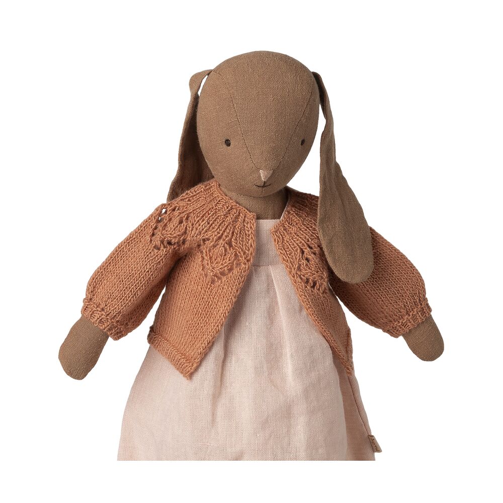 Hasen-Strickjacke aus Strick, rostbraun, Zopfmuster am Kragen und den Ärmeln