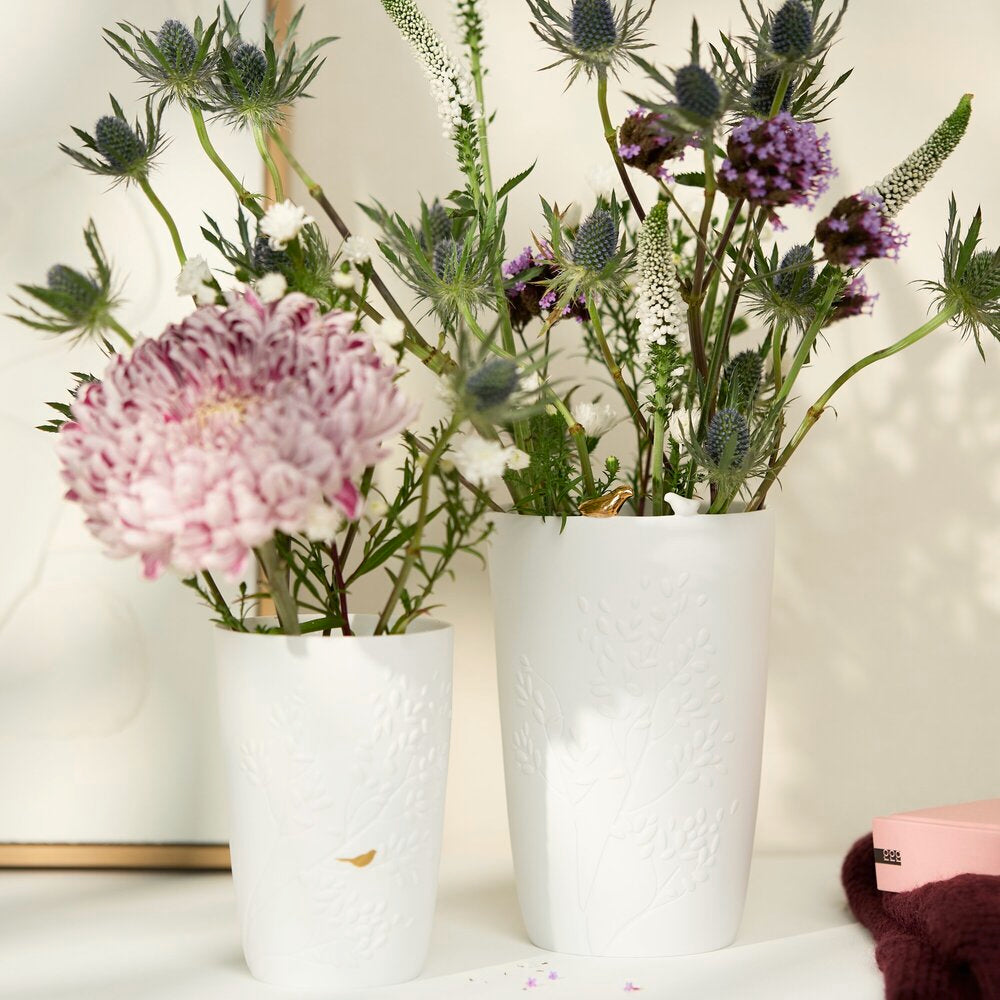 Vase "Goldvogel - Goldvögelchen" - 9,3x13,7 cm (Weiß)