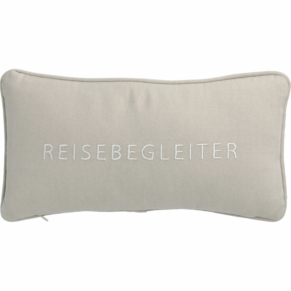 Traumkissen mit Aufdruck „REISEBEGLEITER“, hellgraues Rechteckkissen