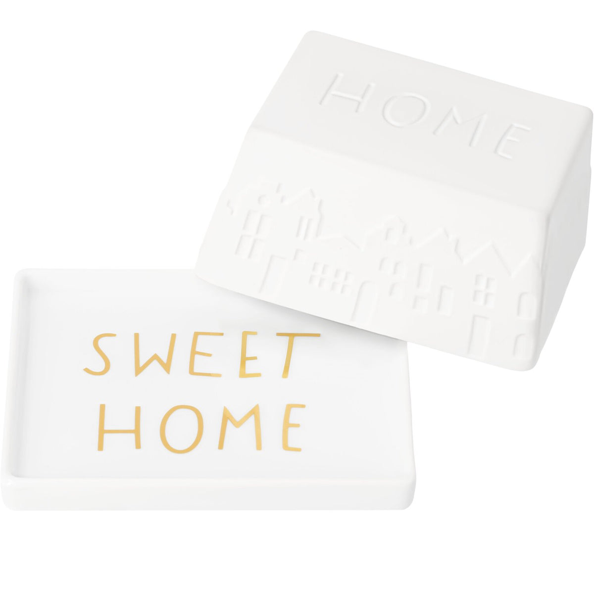 Butterdose "Home sweet home" - 11,2x9,5x5,5 cm (Weiß)