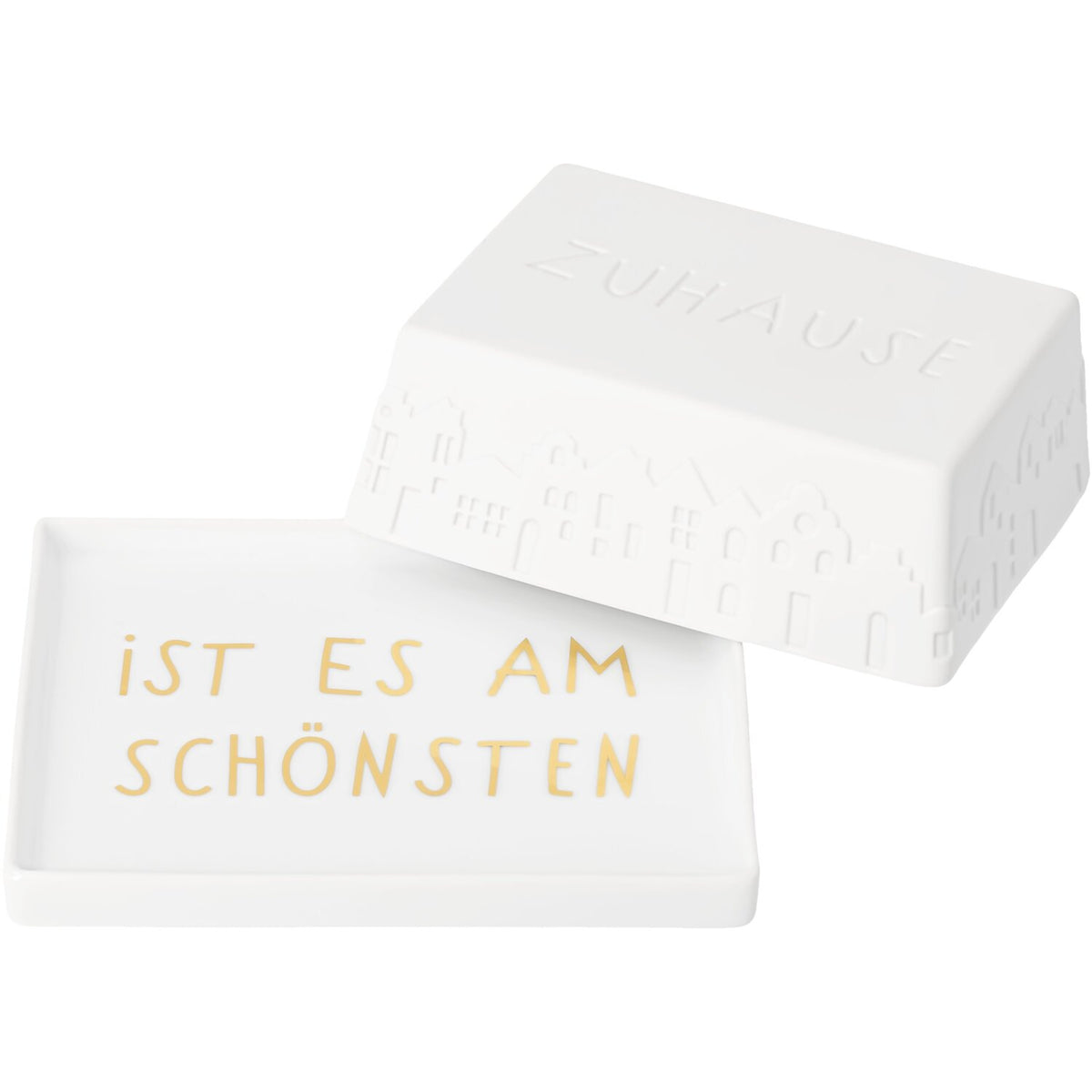 Butterdose "Zuhause ist es am Schönsten" - 14,6x11,5x5,5 cm (Weiß)