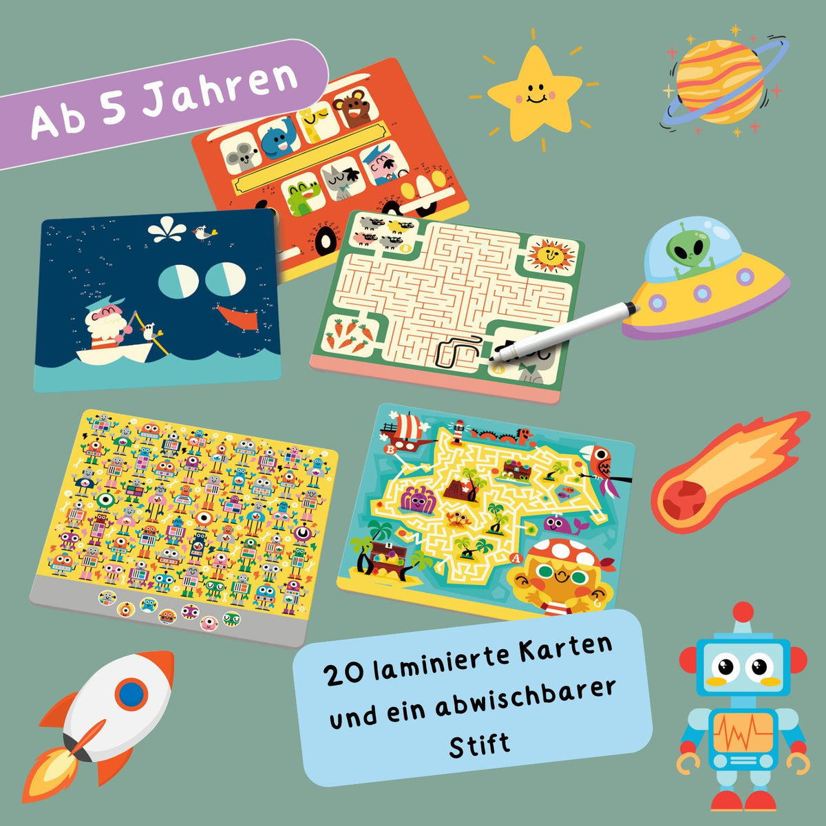 Rätsel-Karten-Set für kleine Abenteurer mit Labyrinthen und Suchrätseln
