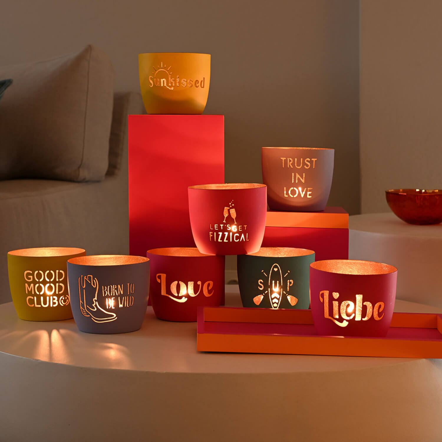 Windlicht "Madras - Hugs and Kisses" - M (Pink/Gold)