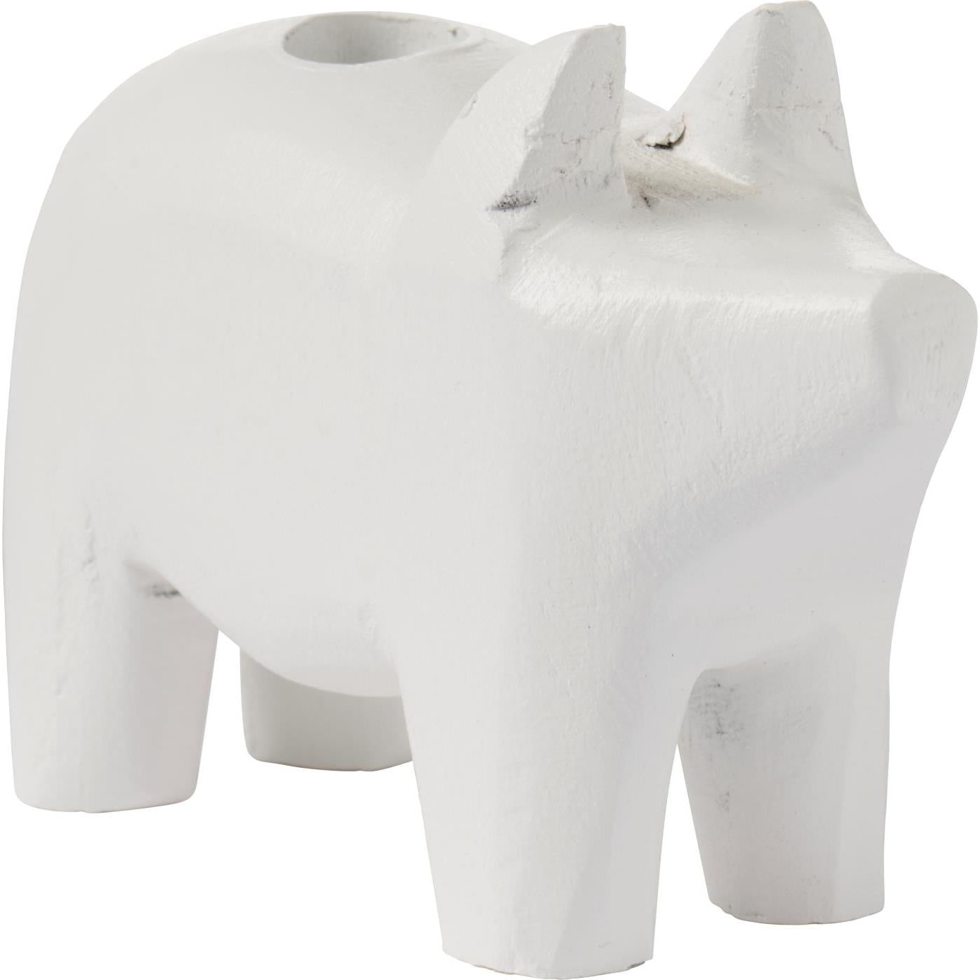 Kerzenhalter "UNIKA - Schwein" - 10x4x7 cm (Weiß)