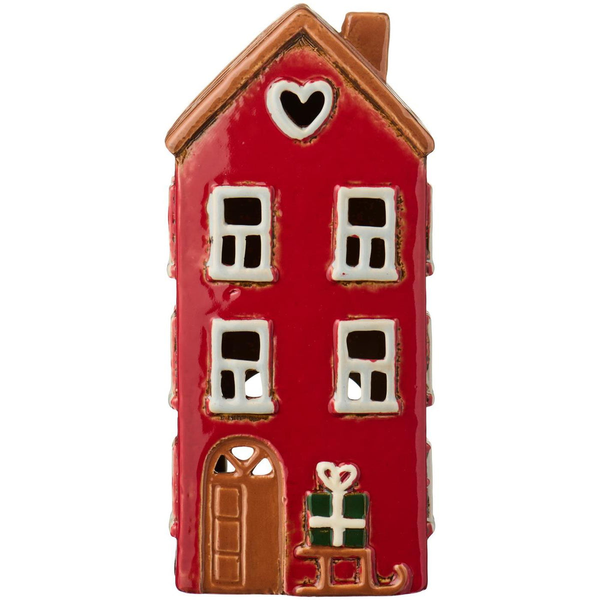 Haus für Teelicht "Stillenat - Schlitten bei der Tür" - 9x8,3x20,3 cm (Rot)