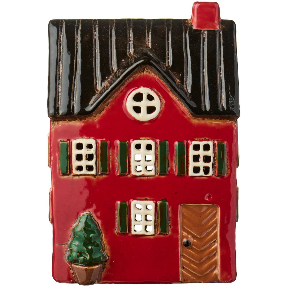 Haus für Teelicht "Stillenat - grüne Fensterläden" - 12,3x9x18,5 cm (Grün)