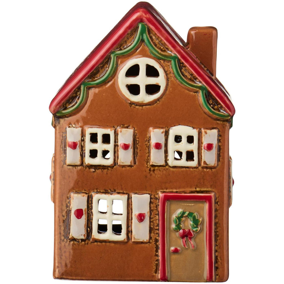 Haus für Teelicht "Stillenat - Kranz an der Tür" - 10x7,5x14,6 cm (Braun)