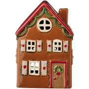 Haus für Teelicht "Stillenat - Kranz an der Tür" - 10x7,5x14,6 cm (Braun)