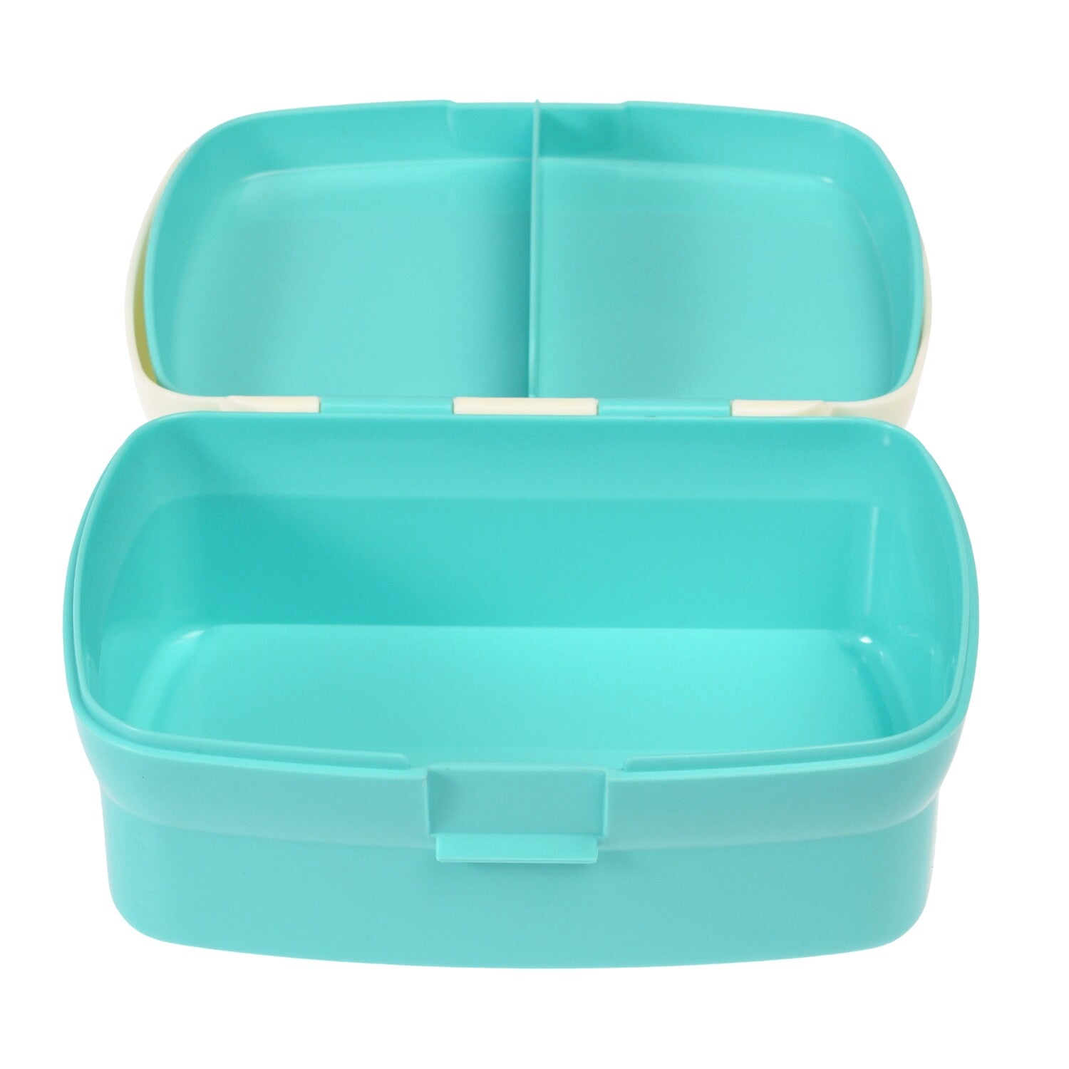 Lunchbox türkis mit Innenfach-Trenner und offenem Deckel