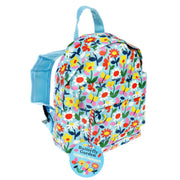Kinderrucksack mit Blumen- und Farbmotiven, vorn mit Schriftzug „Butterfly Garden“