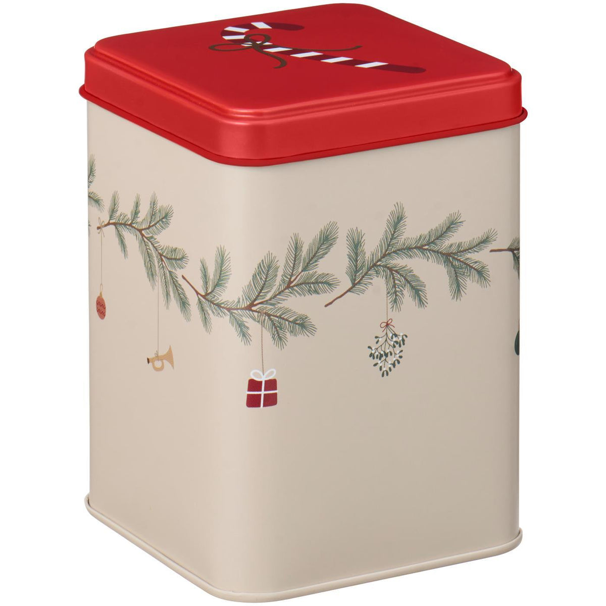 Eckige Dose mit Weihnachtsgirlande "My Nostalgic Christmas" - 8,7x8,7x12 cm (Rot/Creme)